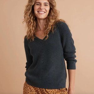 Marine Layer Chunky Knit Vneck Pullover Ezra Sweater in Grey